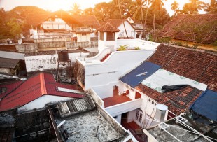 View to the roofs at sunrise background in fort Kochin, Kerala copy